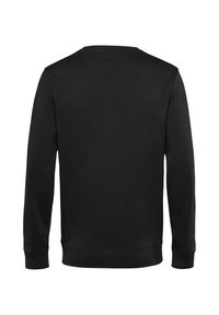 Felpa nera con maniche lunghe, scollo rotondo, polsini e orlo a coste, realizzata in materiale morbido, con una texture liscia e uniforme.