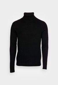 Svart polotröja i strukturstickat tyg. Har långa ärmar och en åtsittande silhuett med ribbad krage och nederkant.