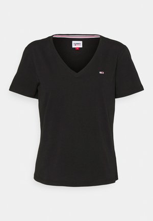 SOFT V NECK TEE - T-shirt basic - black