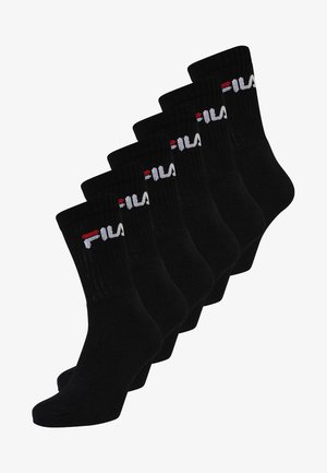 Șosete negre din bumbac cu manșete ribbate, cu logo-ul alb și roșu „Fila”. Set de șase perechi, lungime standard de echipament. Textură durabilă.