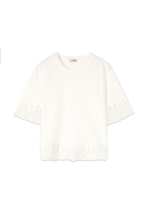 Oltre, T-SHIRT CON DETTAGLI IN MACRAMÉ - T-shirt con stampa - bianco