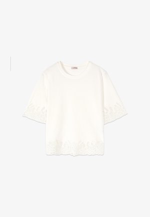 Oltre, T-SHIRT CON DETTAGLI IN MACRAMÉ - T-Shirt print - bianco