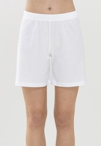 Witte katoenen shorts met een elastische tailleband, knielange snit, een gladde textuur en contrasterende bies aan de zoom.