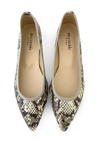 Ballerines au motif serpent, avec une palette de couleurs allant du beige clair au marron foncé, fabriquées dans un matériau extérieur doux et dotées de bords élastiques.