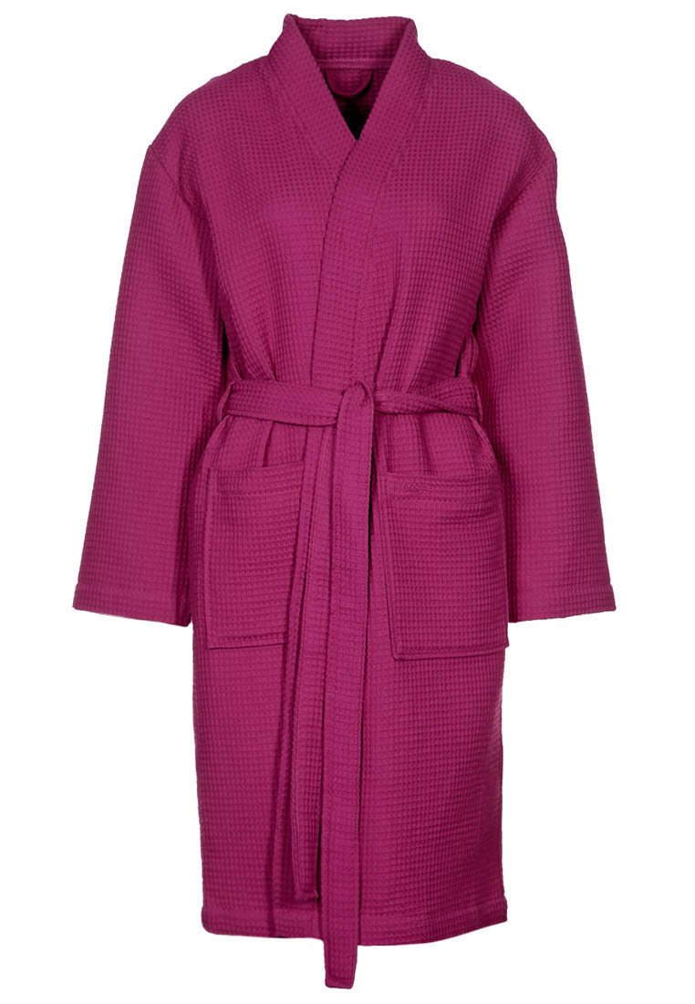 Fuchsia-Waffel-texturierten Bademantel, mit einem Gürtel in der Taille, langen Ärmeln und zwei vorderen Taschen, der ein gemütliches und saugfähiges Design bietet.