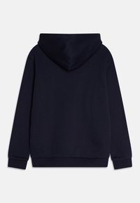 Sweat-shirt à capuche bleu marine, fabriqué en tissu doux, avec une coupe décontractée, des manches longues et des poignets et un ourlet côtelés.