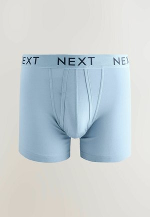 Lyseblå bomuldsboxershorts har en blød, elastisk talje med sort "NEXT" branding og en struktureret frontpanel.