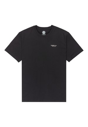 Black cotton t-shirt with short sleeves and a round neck. Features small white text "ELEMENT CO. SINCE 1992" on the left chest area.