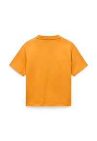 Kurze Ärmel T-Shirt aus leuchtend orangefarbenem Baumwollstoff. Mit klassischem Rundhalsausschnitt und geradem Saum sowie einer glatten Textur.