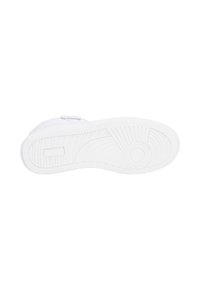 Sole di sneaker bianca con pattern testurizzati, caratterizzata da un design a battistrada circolare e una costruzione piatta. Il materiale sembra gommato e resistente.