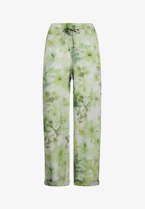 Letter og løst siddende bukser i et grønt blomstermønster. Fremstillet af åndbart stof, med elastisk talje og snoretræk.