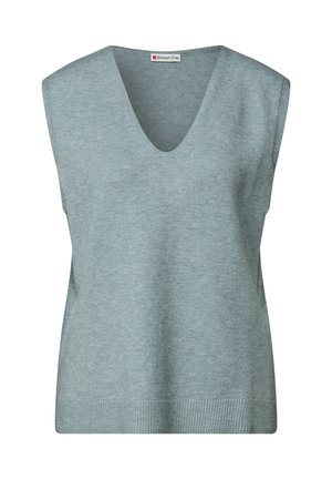 Himmelblaues ärmelloses Stricktop mit V-Ausschnitt und geripptem Saum, hergestellt von Street One.