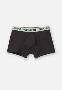 Boxeri negri dintr-un material moale, cu o bandă elastică verde mentă pe care este imprimat "PULL&BEAR" în negru. Design clasic tip trunk.