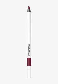 Crayon à lèvres Smashbox, corps blanc avec une bague d'accent rouge. La pointe est bourgogne, légèrement pointue. Le texte sur le corps est noir.