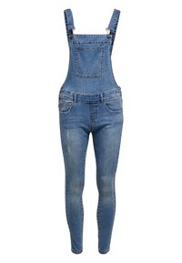 Denim overall met verstelbare schouderbanden, voorzak en slim fit. Vervaagd blauw stof met lichte slijtage op de benen.