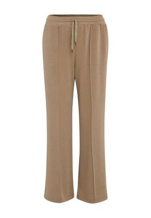 Beige wijde broek met een elastische tailleband en trekkoord. Gemaakt van zachte stof, hebben ze zijnaad voor een gestroomlijnd design.