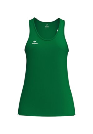 Débardeur de sport vert sans manches avec encolure arrondie, logo Erima sur la poitrine, conçu pour les vêtements de sport.