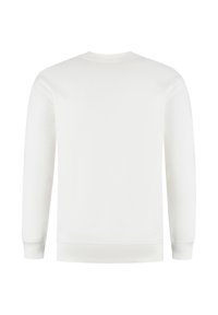 Witte crewneck sweatshirt met lange mouwen, gemaakt van glad materiaal. Heeft ribgebreide boorden en een zoom. Effen kleur, geen patronen of versieringen.