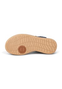 Lightweight sneaker with a patterned rubber sole, beige color. Blue upper with woven design and gold-tone accents. Suitable for casual wear.