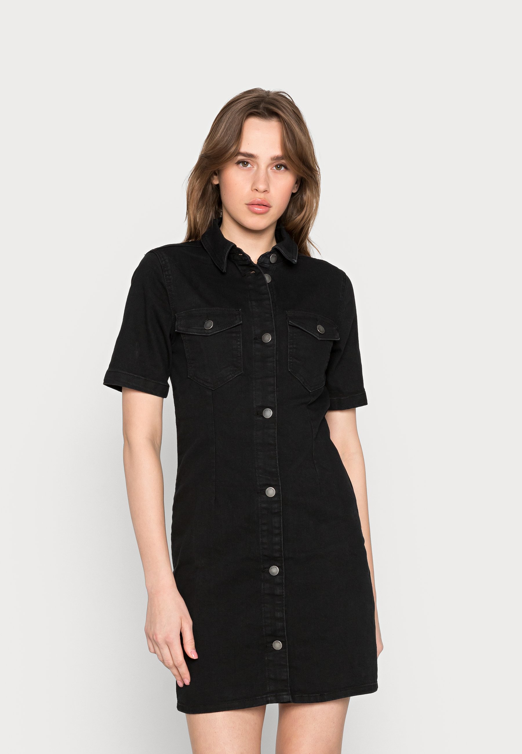 Only Short Sleeve Denim Dress - Women - Black - Size XS