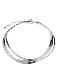Collana multi-filamento in argento con un design in rete liscia e flessibile. Include un moschettone e una catena di estensione per lunghezza regolabile.