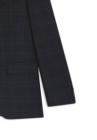 Marineblauer karierten Blazer mit glatter Textur, einer Brusttasche und Dreiknopf-Manschetten mit dunklen Knöpfen. Strukturierte Gestaltung, taillierte Passform.