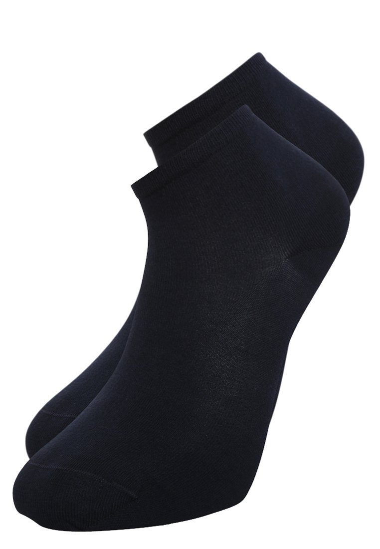 Svarta ankelsockor gjorda av mjukt tyg, med en slät textur och elastiska manschetter för en tät passform, presenterade i par.
