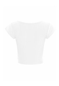 Hvid cropped t-shirt lavet af blødt bomuld, med korte ærmer, en rundt udskæring og en glat, ensfarvet tekstur.