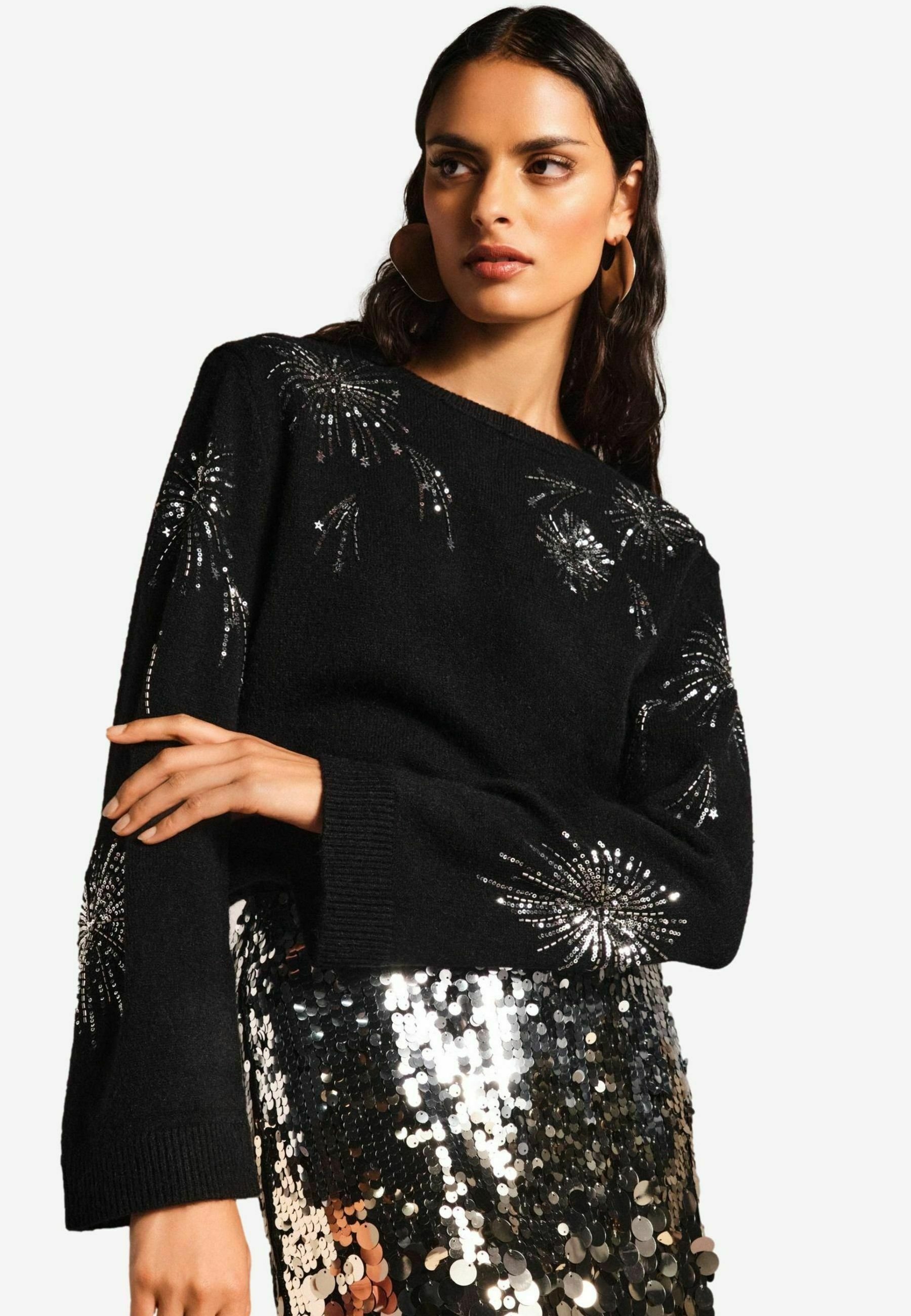 Pull Noir Et Or à Paillettes Motif Cœur - Manches Longues - Blue Banana Neuf Avec étiquettes