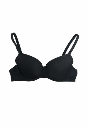 Reggiseno imbottito nero con ferretto e spalline regolabili, progettato per supporto e comfort.