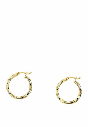 Boucles d'oreilles en or avec un design torsadé, présentant une finition polie et un fermoir à charnière sécurisé. Forme circulaire, taille moyenne.