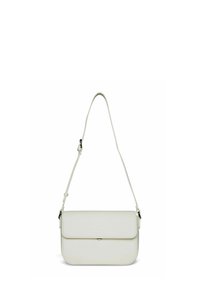 Borsa a tracolla color crema chiaro realizzata in pelle liscia, con chiusura a patta e tracolla regolabile. Design minimalista con branding discreto.