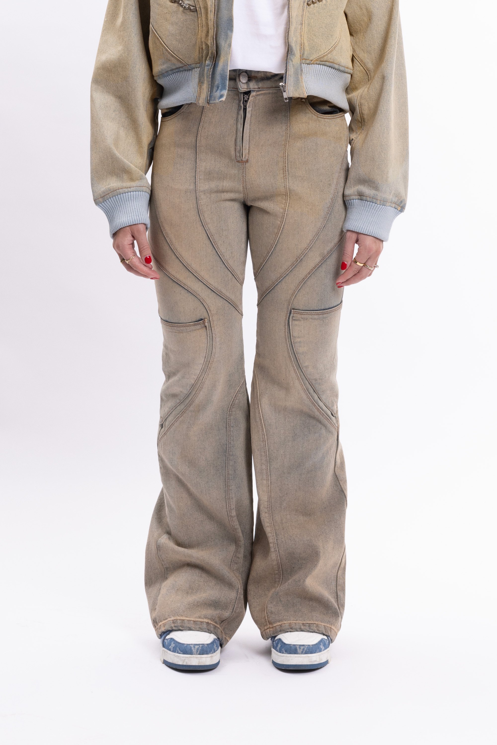 FAVELA CUTLINE BLUE WAXED - Flared Jeans - Beige/blue - Zalando.co.uk