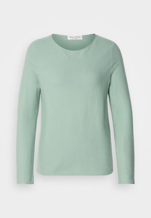 Light green long-sleeve knit top with a crew neckline, smooth texture, and a relaxed fit. Simple design without patterns or accents.