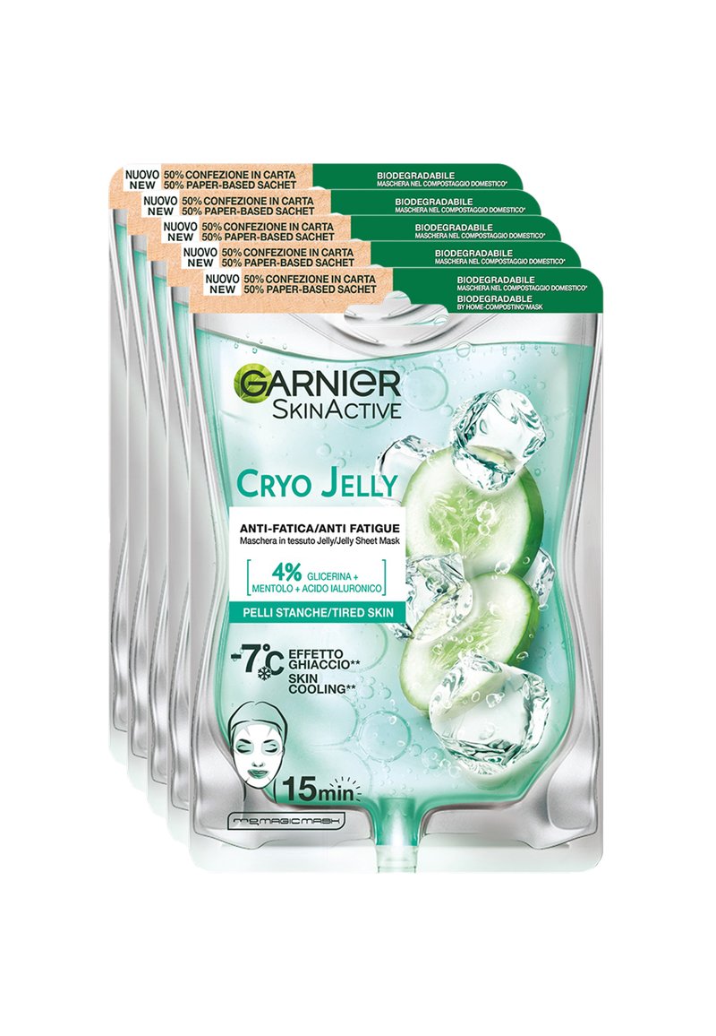 Garnier - SKINACTIVE HYALURONIC CRYOJELLY MASCHERA IN TESSUTO JELLY ANTI-FATICA - 5 PACK - Maschera viso - trasparente, Ingrandire