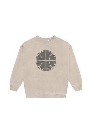 Beigefarbener Pullover mit langen Ärmeln, großer dunkelgrauer Basketball-Grafik und "EST. 2004" Text in der Mitte vorne.