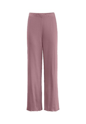 Pantalons à jambes larges et côtelés en tissu mauve doux. Dotés d'une taille élastique et d'un ourlet à festons.