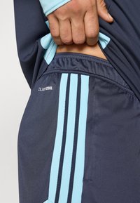 Σορτς γυμναστικής Climalcool σε σκούρο γκρί χρώμα με ανοιχτό μπλε λωρίδες στο �πλάι και ελαστική ζώνη μέσης. Διαθέτει λεία υφή και αναπνέον ύφασμα.