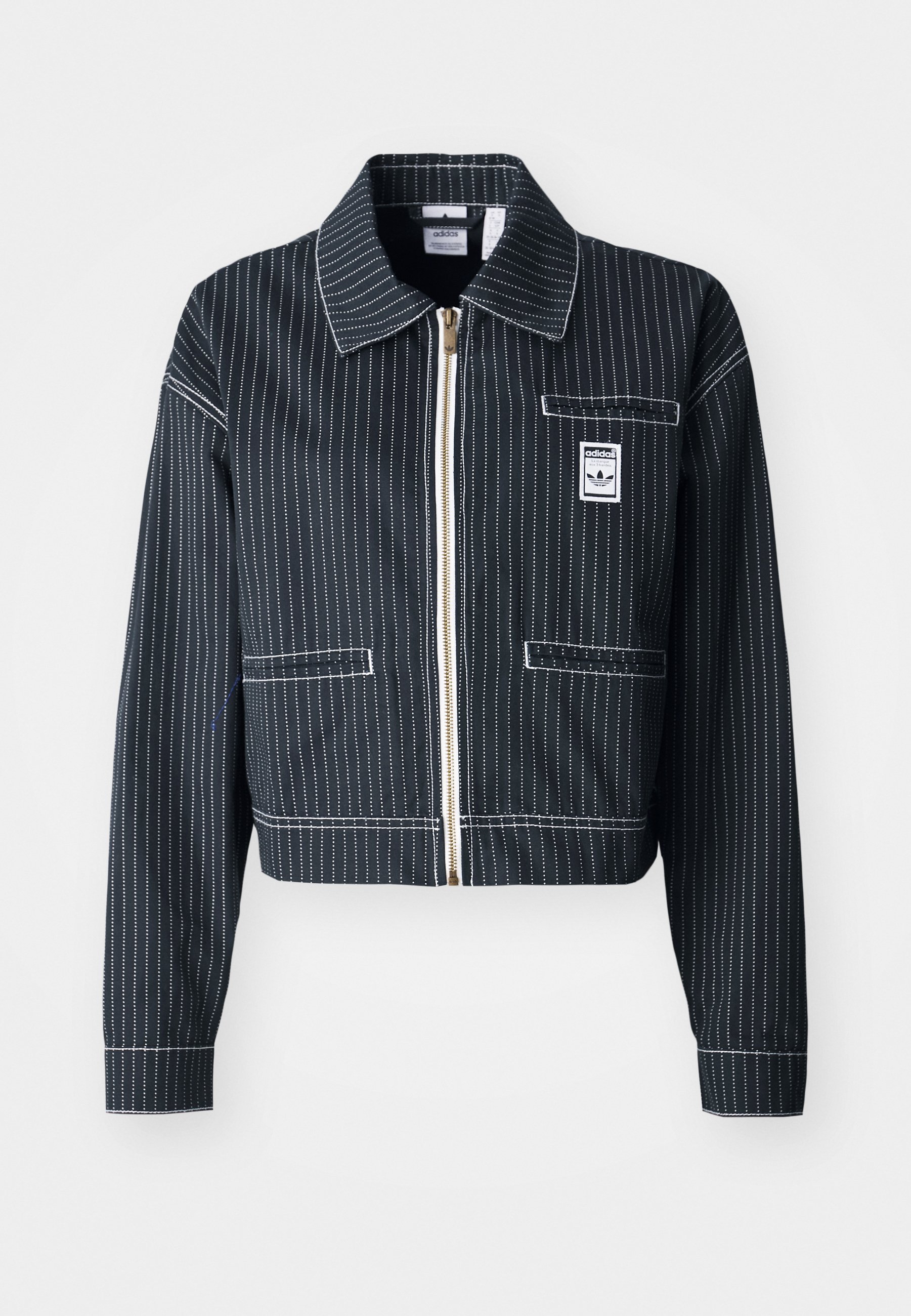 【adidas】\"CROP JACKET\"ピンストライプ 軽量ジャケット/carbon adidas Originals CROP JACKET - Summer jacket - black