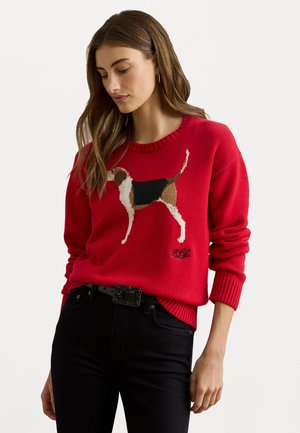 INTARSIA KNIT FOXHOUND COTTON SWEATER - Maglione - red