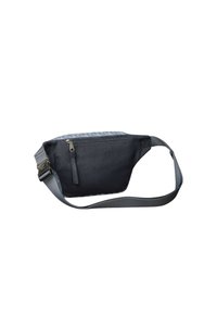 Marsupio in nylon blu e nero con scomparto principale con zip, cinturino regolabile e sottile dettaglio a motivo sul pannello superiore.