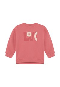 Felpa rosa realizzata in un tessuto morbido, con una grande grafica "LOVE" in crema, dal taglio morbido e polsini a costine.