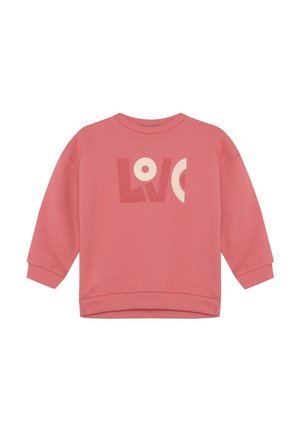 Rosa Sweatshirt aus weichem Stoff, mit einem großen "LOVE"-Grafik in Creme, im lässigen Schnitt und mit gerippten Bündchen.