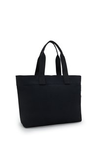 Borsa a tracolla nera realizzata in tessuto resistente, con manici doppi e forma rettangolare. Presenta un colore uniforme e cuciture rinforzate sui lati.