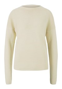 Cremefarbenes geripptes Sweatshirt mit langen Ärmeln, rundem Halsausschnitt und strukturiertem Finish. Das Design zeichnet sich durch eine lockere Passform und minimalistische Details aus.
