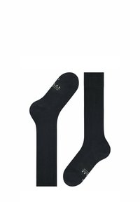 Calze in cotone nero con una texture liscia e polsini a coste. Presentano un logo sul lato, progettate per il comfort e l'uso quotidiano.