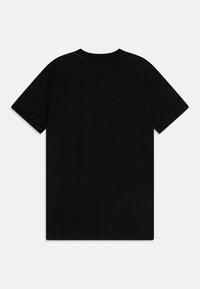 Svart bomulls t-skjorte, korte ermer, rund hals design, ensfarget uten mønstre eller detaljer, med rett kant og vanlig passform.