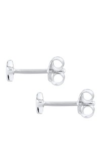 Silberne Steckerohrringe verfügen über einen polierten runden Kopf, einen geraden Steg und eine kreisförmige Rückseite, die ein schlankes und minimalistes Design präsentieren.