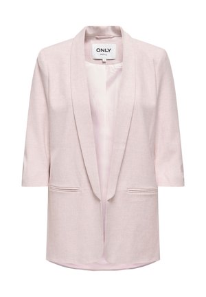 Ροζ ανοιχτόχρωμο σακάκι με γιακά σάλι, κοντά μανίκια και δύο τσέπες εμπρός. Κατασκευασμένο από υφασμάτινο ύφασμα με λείο εσωτερικό επένδυση.