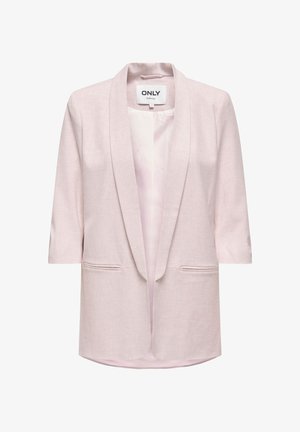 Ροζ ανοιχτόχρωμο σακάκι με γιακά σάλι, κοντά μανίκια και δύο τσέπες εμπρός. Κατασκευασμένο από υφασμάτινο ύφασμα με λείο εσωτερικό επένδυση.